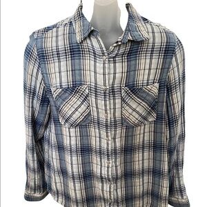 CASLON Classic Fit Blue Plaid Button Down Shirt MP PM Petite Medium
